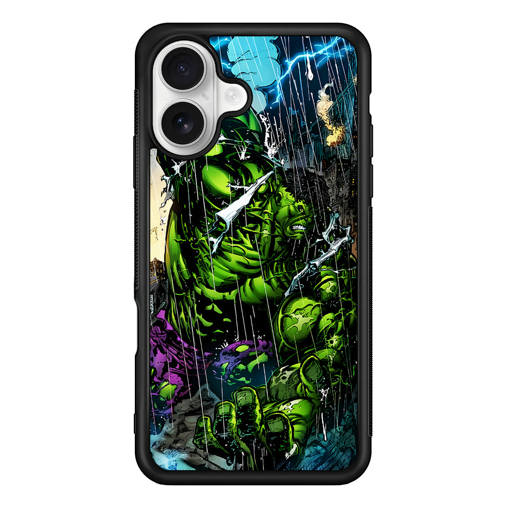Angry Hulk Destroys The City iPhone 16 Plus Case | Durable Protective Rubber Cover