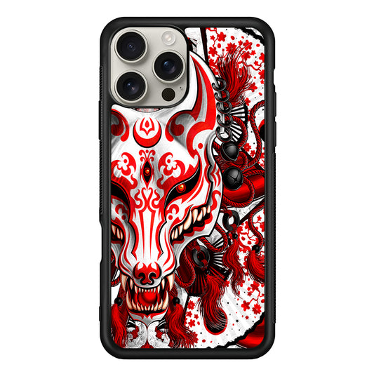 Kitsune Fox Mask Bloody White iPhone 16 Pro Max Case | Stylish Protective Case for iPhone 16 Pro Max