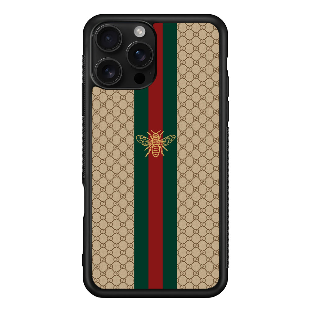 Gucci Latte Wall Stripe Bee Logo iPhone 16 Pro Case | Slim Rubber Case for iPhone 16 Pro