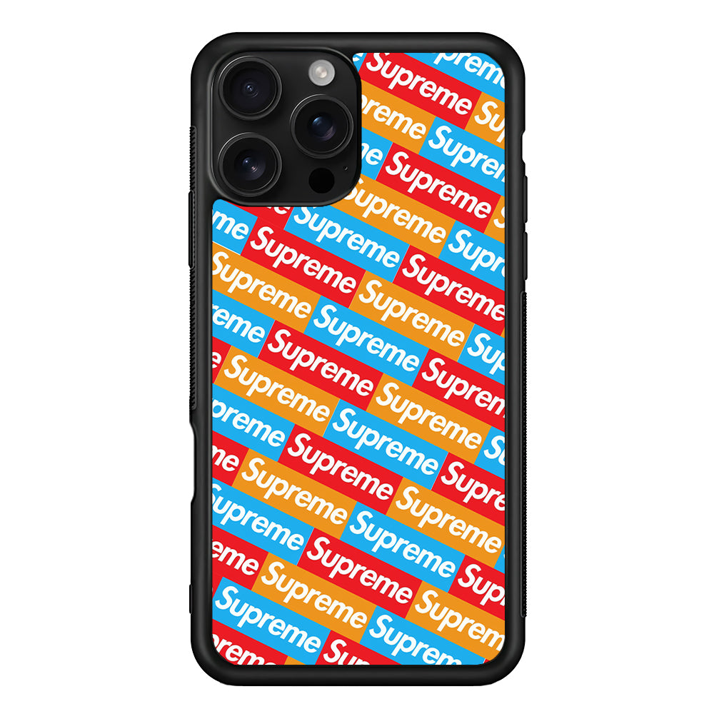 Supreme Colorful iPhone 16 Pro Case | Slim Rubber Case for iPhone 16 Pro