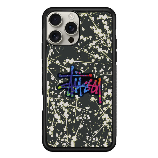 Stussy Splash Grey iPhone 16 Pro Max Case | Slim Rubber Case for iPhone 16 Pro Max