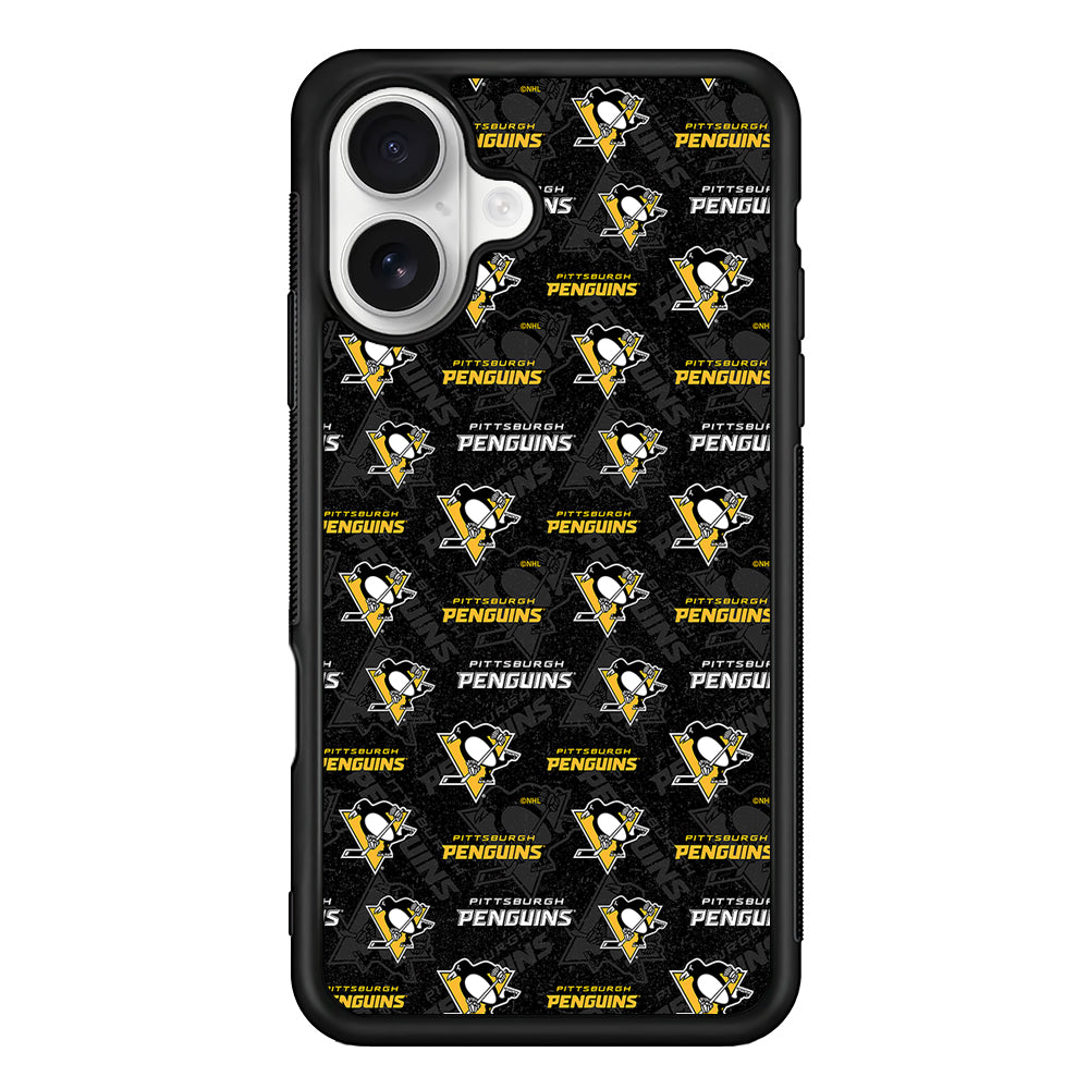 Pittsburgh Penguins Pattern iPhone 16 Plus Case | Durable Protective Rubber Cover