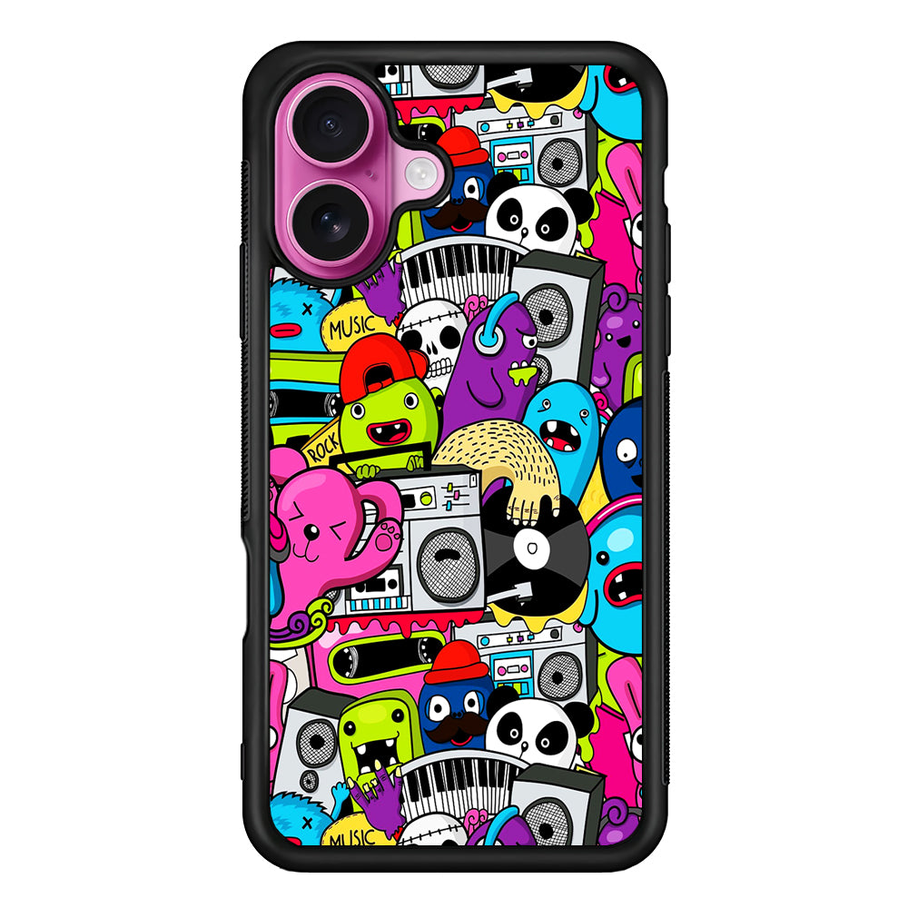 Doodle Monsters Music Pattern iPhone 17 Case | Slim Protective Rubber Phone Cover