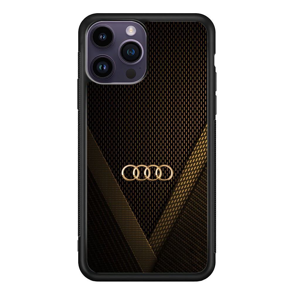 Audi Logo Gold Against a Dark iPhone 14 Pro Max Case | Slim Rubber Case for iPhone 14 Pro Max