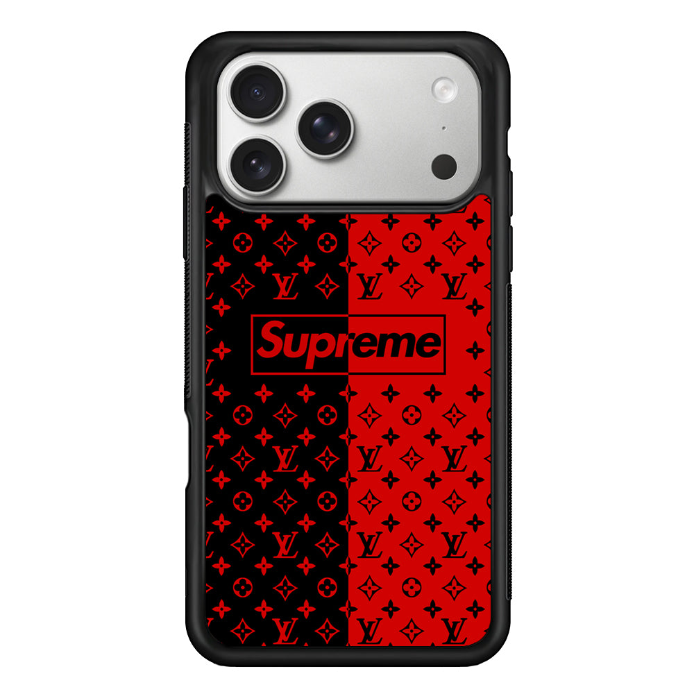 Louis Vuitton X Supreme Red Black iPhone 17 Pro Case | Slim Rubber Case for iPhone 17 Pro