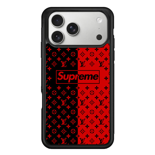Louis Vuitton X Supreme Red Black iPhone 17 Pro Case | Slim Rubber Case for iPhone 17 Pro