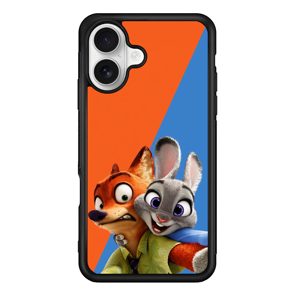 Zootopia Nick and Judy Selfie iPhone 16 Plus Case | Durable Protective Rubber Cover
