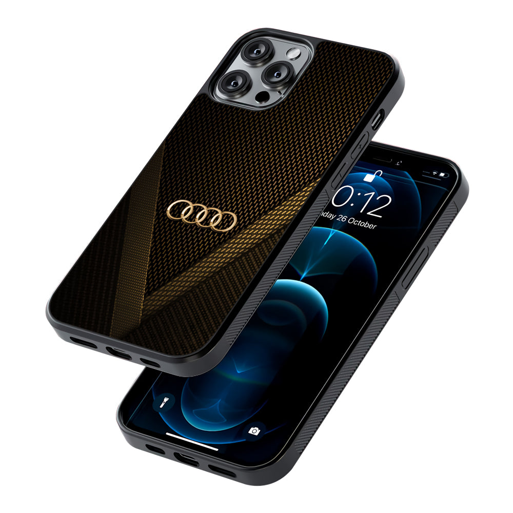 Audi Logo Gold Against a Dark 2D Rubber Phone Case | Durable Phone Case
