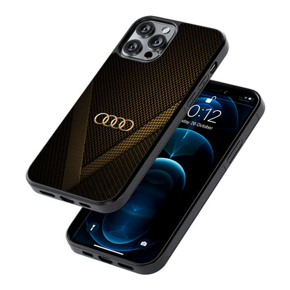 Audi Logo Gold Against a Dark 2D Rubber Phone Case | Durable Phone Case