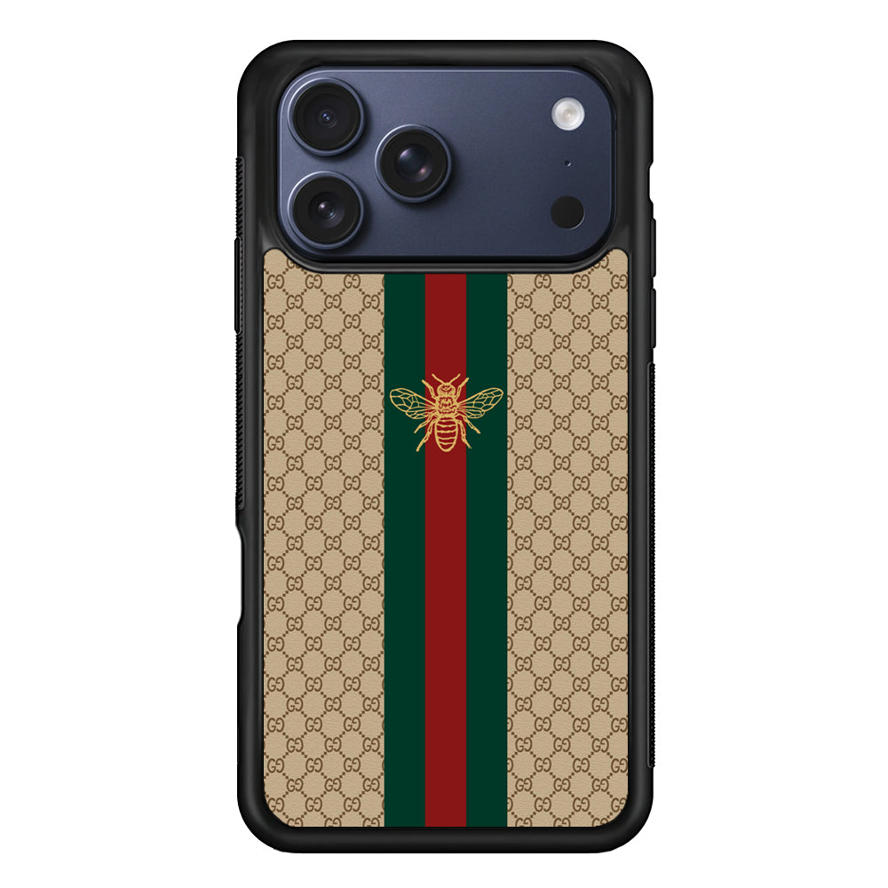 Gucci Latte Wall Stripe Bee Logo iPhone 17 Pro Max Case | Slim Rubber Case for iPhone 17 Pro Max