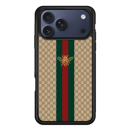 Gucci Latte Wall Stripe Bee Logo iPhone 17 Pro Max Case | Slim Rubber Case for iPhone 17 Pro Max
