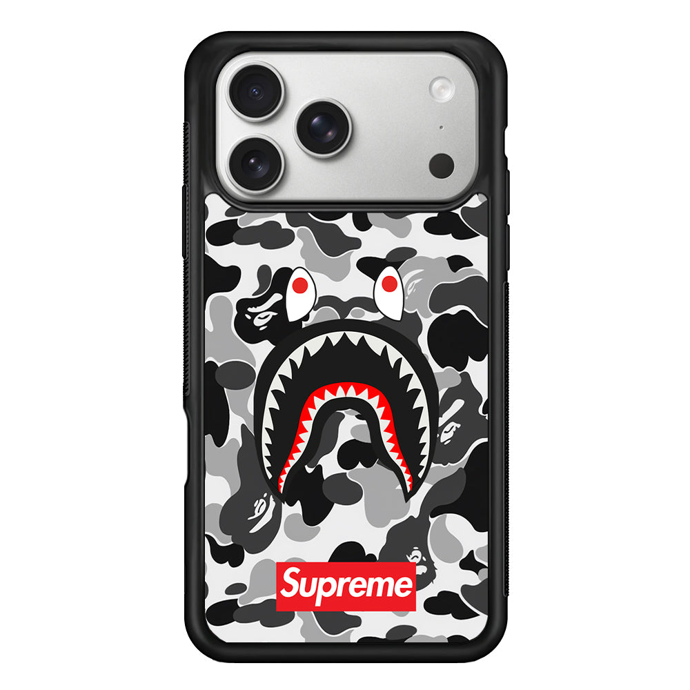 Bape Supreme Black Camo iPhone 17 Pro Case | Slim Rubber Case for iPhone 17 Pro