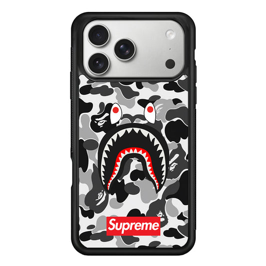 Bape Supreme Black Camo iPhone 17 Pro Case | Slim Rubber Case for iPhone 17 Pro