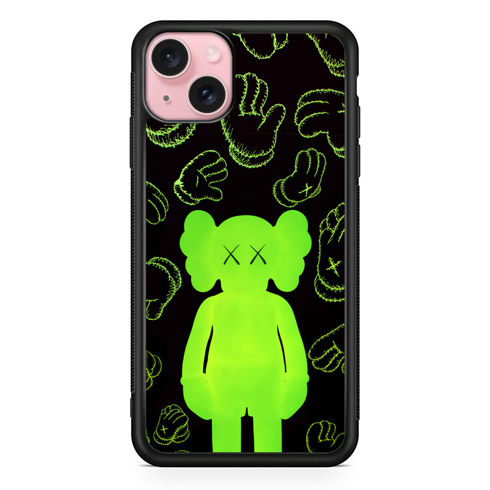 Kaws Doll Glowing Green iPhone 15 Case | Slim Rubber Case for iPhone 15