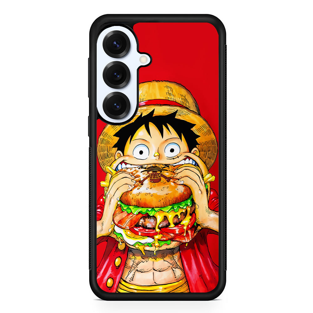 Monkey D Luffy Eating a Burger Samsung Galaxy S25 Plus Case | Slim Rubber Cover for Samsung Galaxy S25 Plus