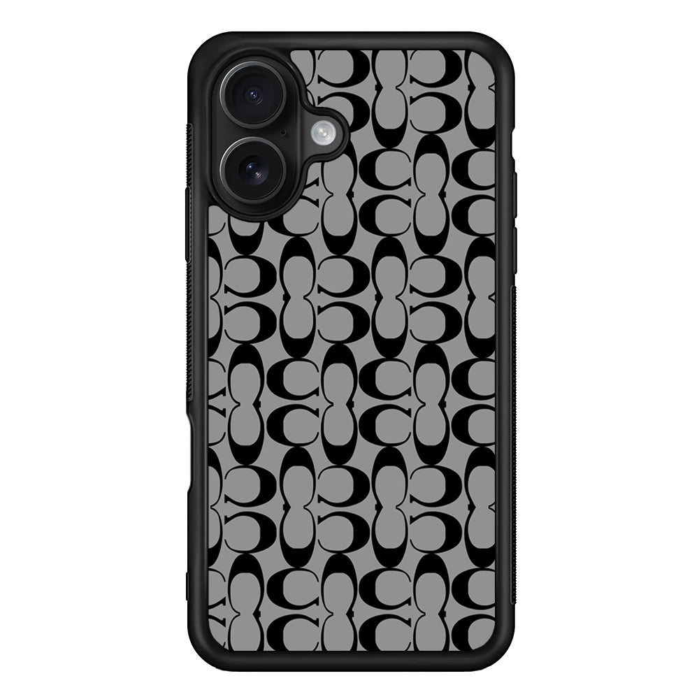 Coach Black Grey iPhone 16 Case | Slim Rubber Case for iPhone 16