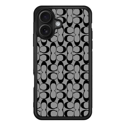 Coach Black Grey iPhone 16 Case | Slim Rubber Case for iPhone 16