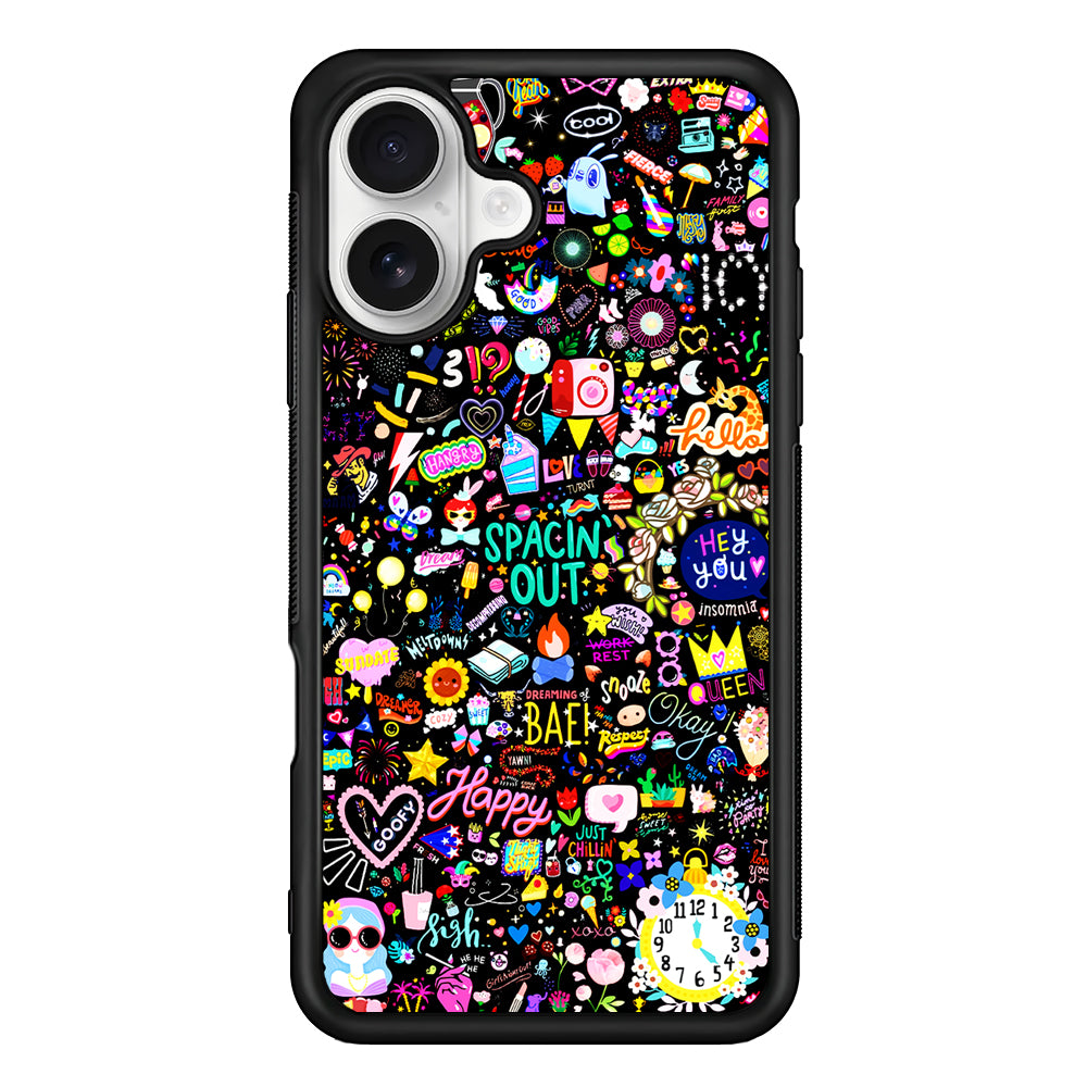 Girly Mixed Doodle iPhone 16 Plus Case | Durable Protective Rubber Cover