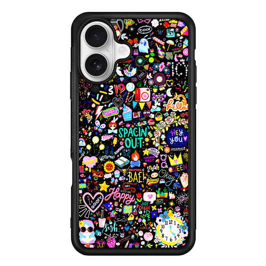 Girly Mixed Doodle iPhone 16 Plus Case | Durable Protective Rubber Cover