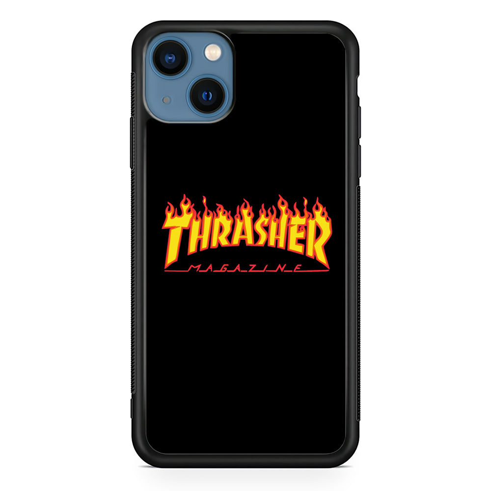 Thrasher Magazine Black Simple Fire iPhone 15 Case | Slim Rubber Case for iPhone 15