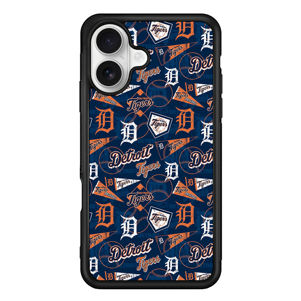 Detroit Tigers Pattern iPhone 16 Plus Case | Durable Protective Rubber Cover