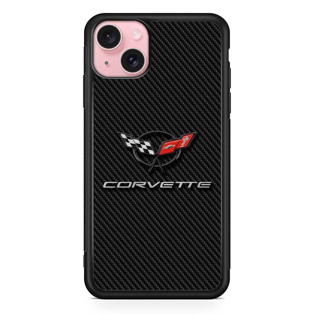 Chevrolet Corvette Logo Carbon iPhone 15 Case | Slim Rubber Case for iPhone 15