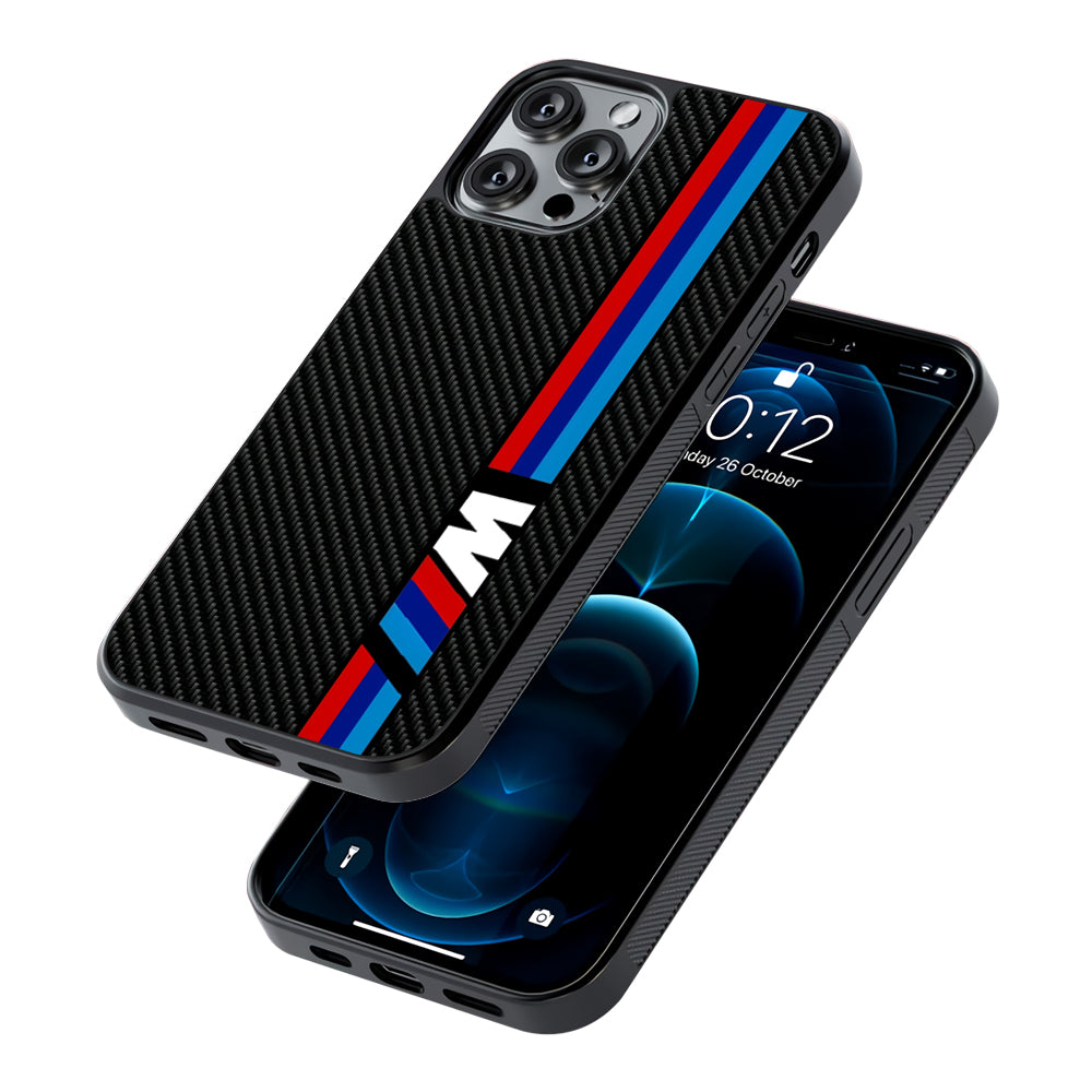 BMW M Carbon Tricolor Stripes 2D Rubber Phone Case | Durable Phone Case