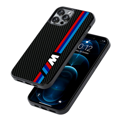 BMW M Carbon Tricolor Stripes 2D Rubber Phone Case | Durable Phone Case