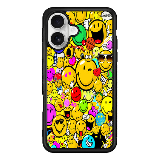 Smiley Face World Colorful iPhone 16 Plus Case | Durable Protective Rubber Cover
