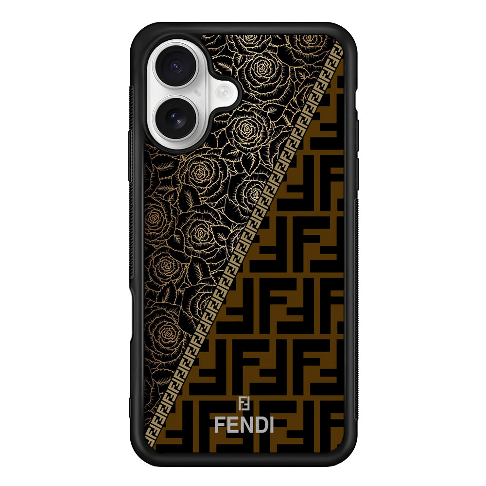 Fendi Slices Black Rose iPhone 16 Plus Case | Slim Rubber Case for iPhone 16 Plus
