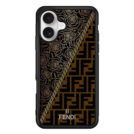Fendi Slices Black Rose iPhone 16 Plus Case | Slim Rubber Case for iPhone 16 Plus