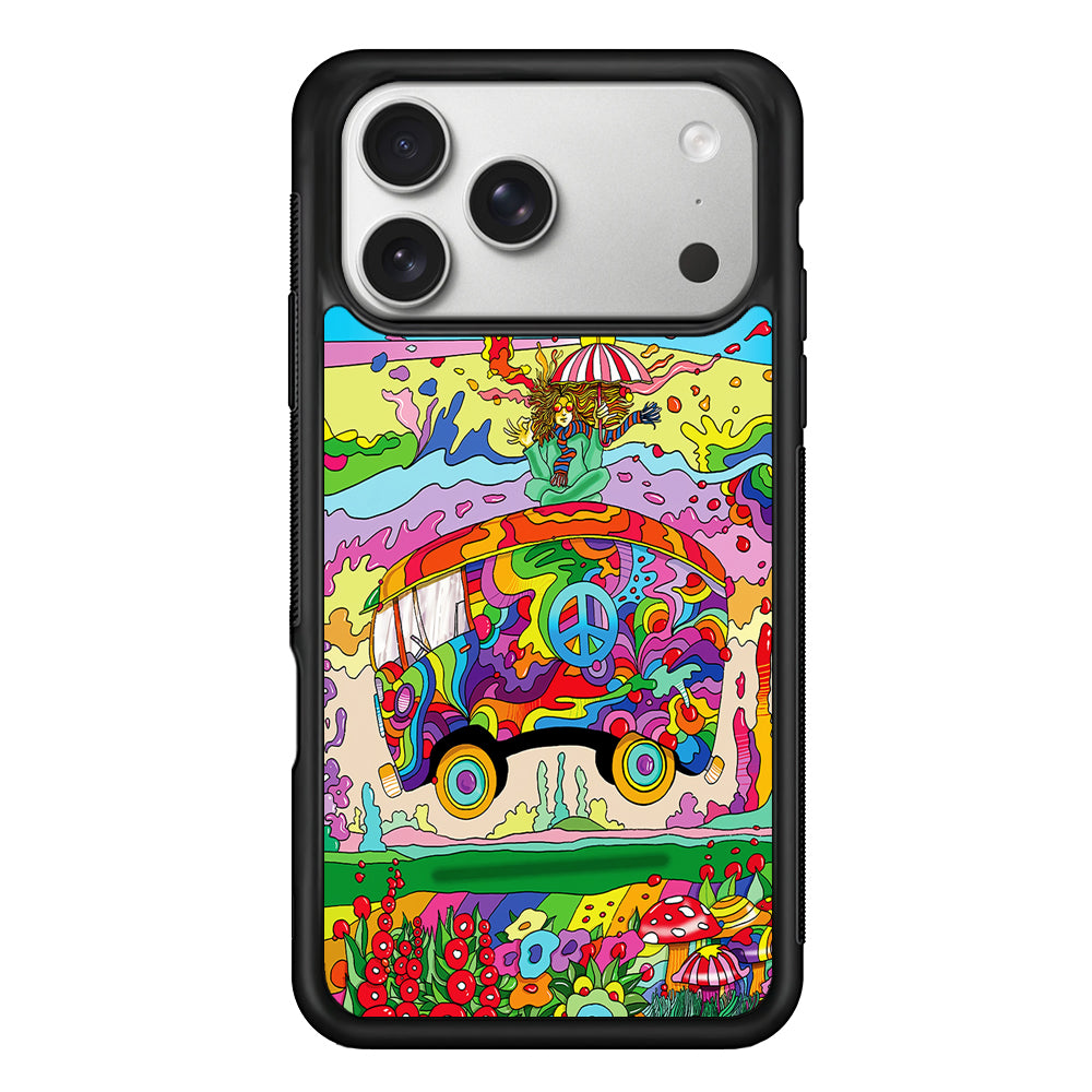 Hippie Trippy Van Rainbow iPhone 17 Pro Case | Slim Rubber Case for iPhone 17 Pro