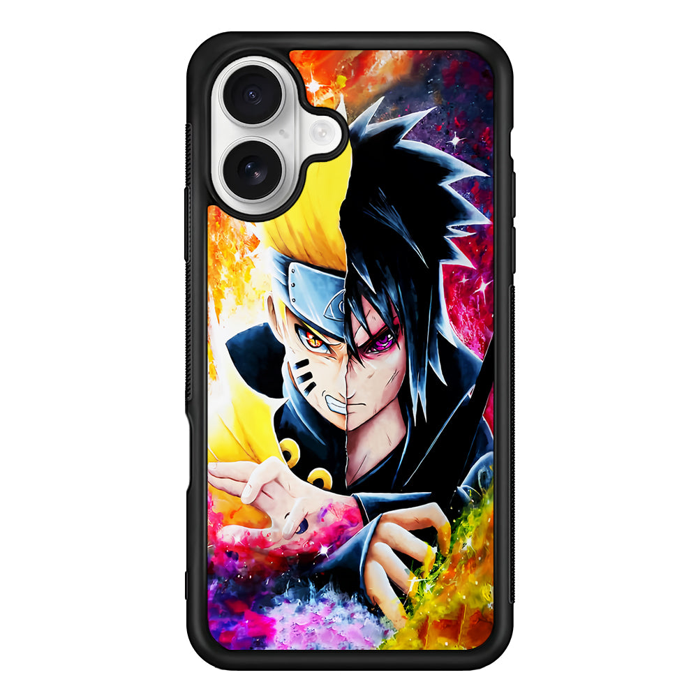Naruto VS Sasuke Painting Art iPhone 16 Plus Case | Durable Protective Rubber Cover