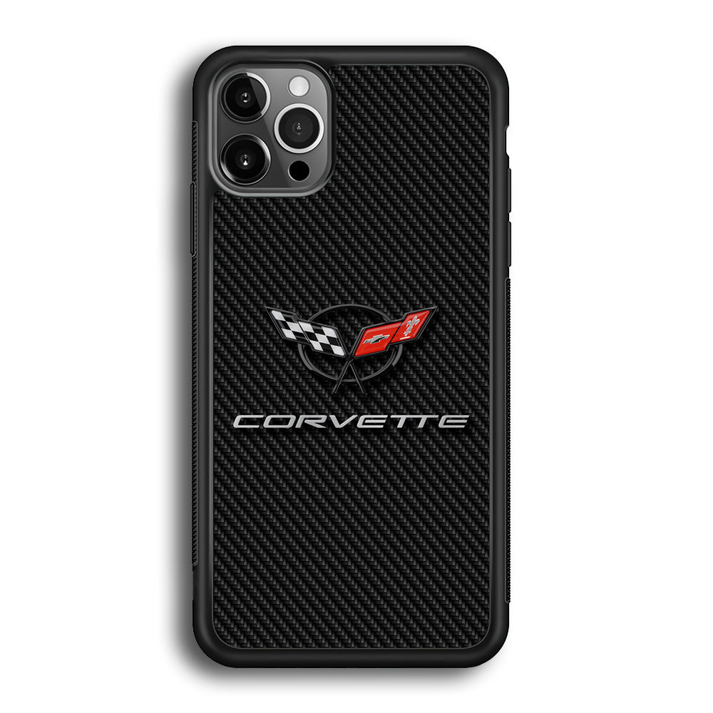 Chevrolet Corvette Logo Carbon iPhone 12 Pro Max Case | Slim Rubber Case for iPhone 12 Pro Max