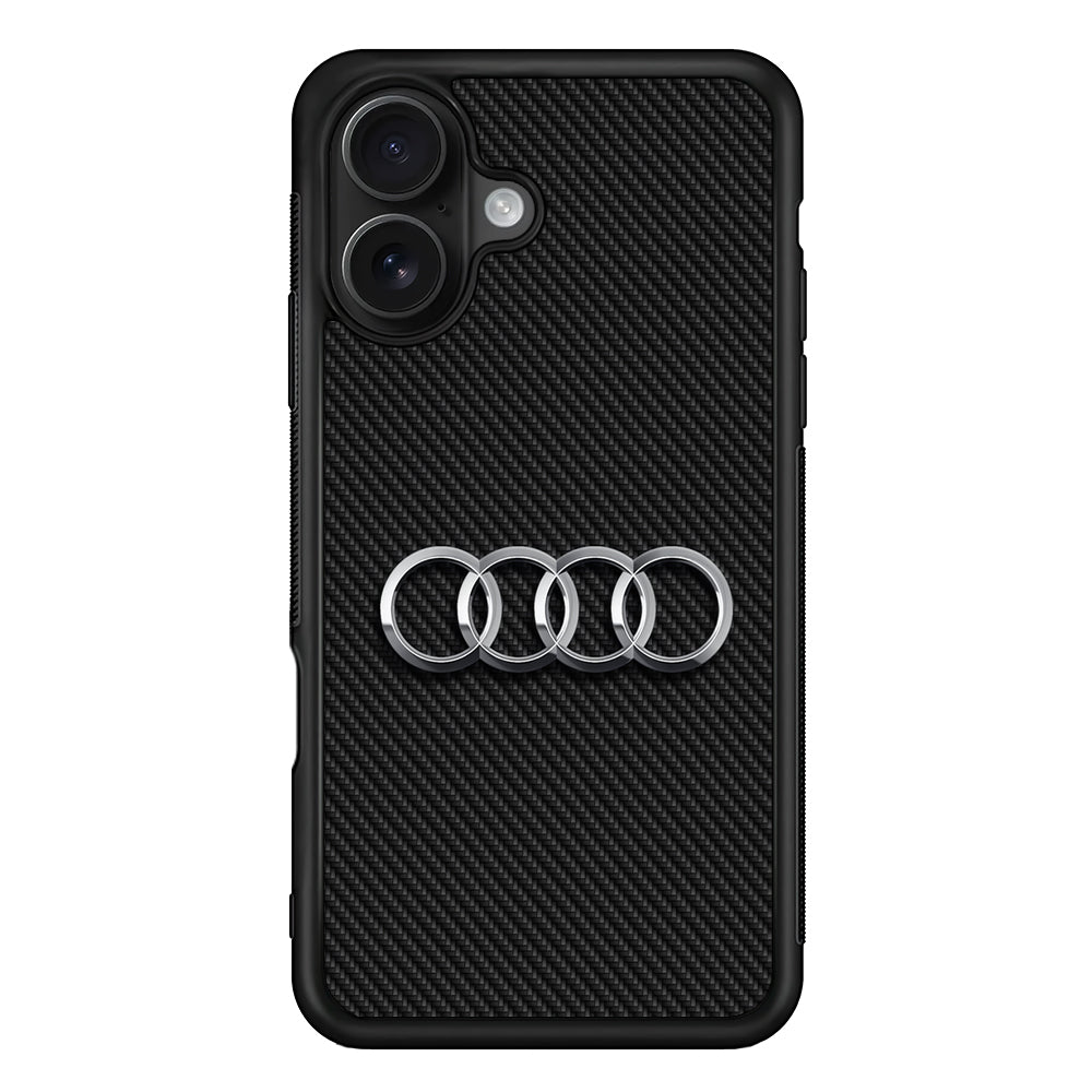 Audi Metal Against a Dark Carbon iPhone 16 Case | Slim Rubber Case for iPhone 16