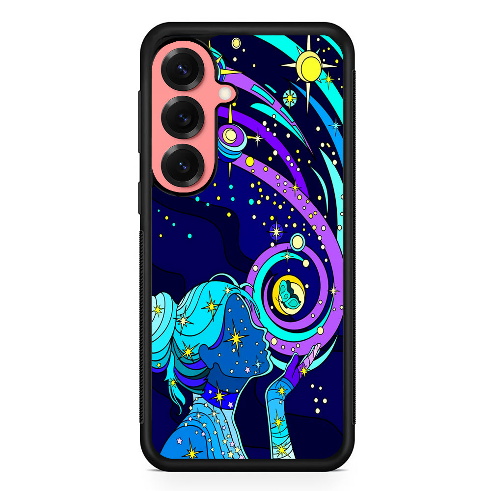 A Woman Blowing Kisses to Planets Samsung Galaxy S25 Case | Protective Case for Samsung Galaxy S25