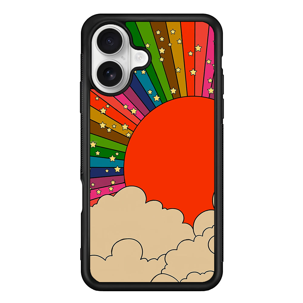 Rainbow 70s Sunset iPhone 16 Plus Case | Durable Protective Rubber Cover