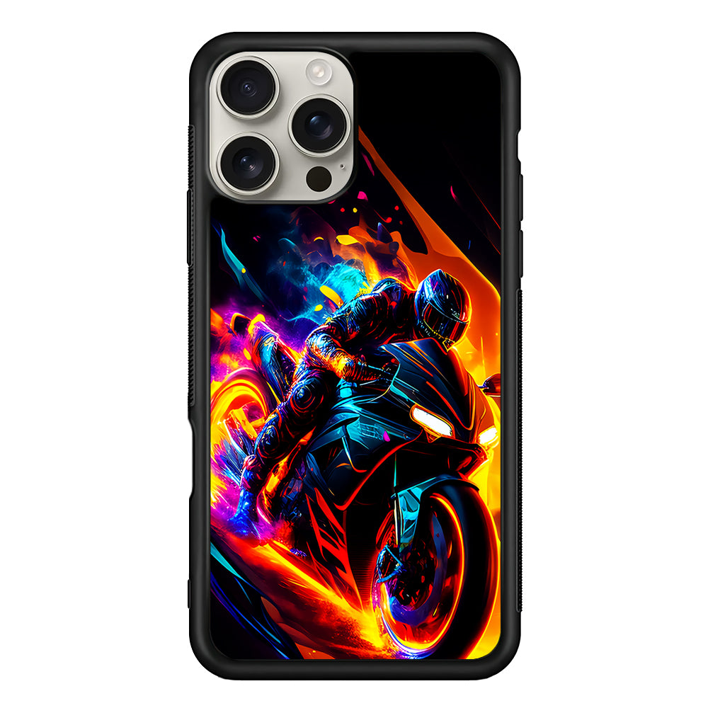 The Neon Cyber Ride Motorbike iPhone 16 Pro Max Case | Stylish Protective Case for iPhone 16 Pro Max
