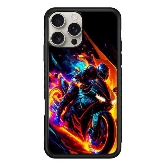 The Neon Cyber Ride Motorbike iPhone 16 Pro Max Case | Stylish Protective Case for iPhone 16 Pro Max