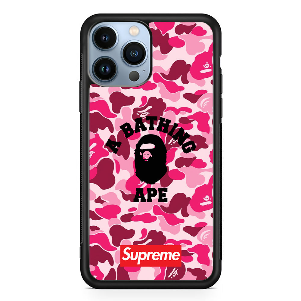 A Bathing Ape Supreme Bape Camo 2D Rubber Phone Case-Black-Oxvistore