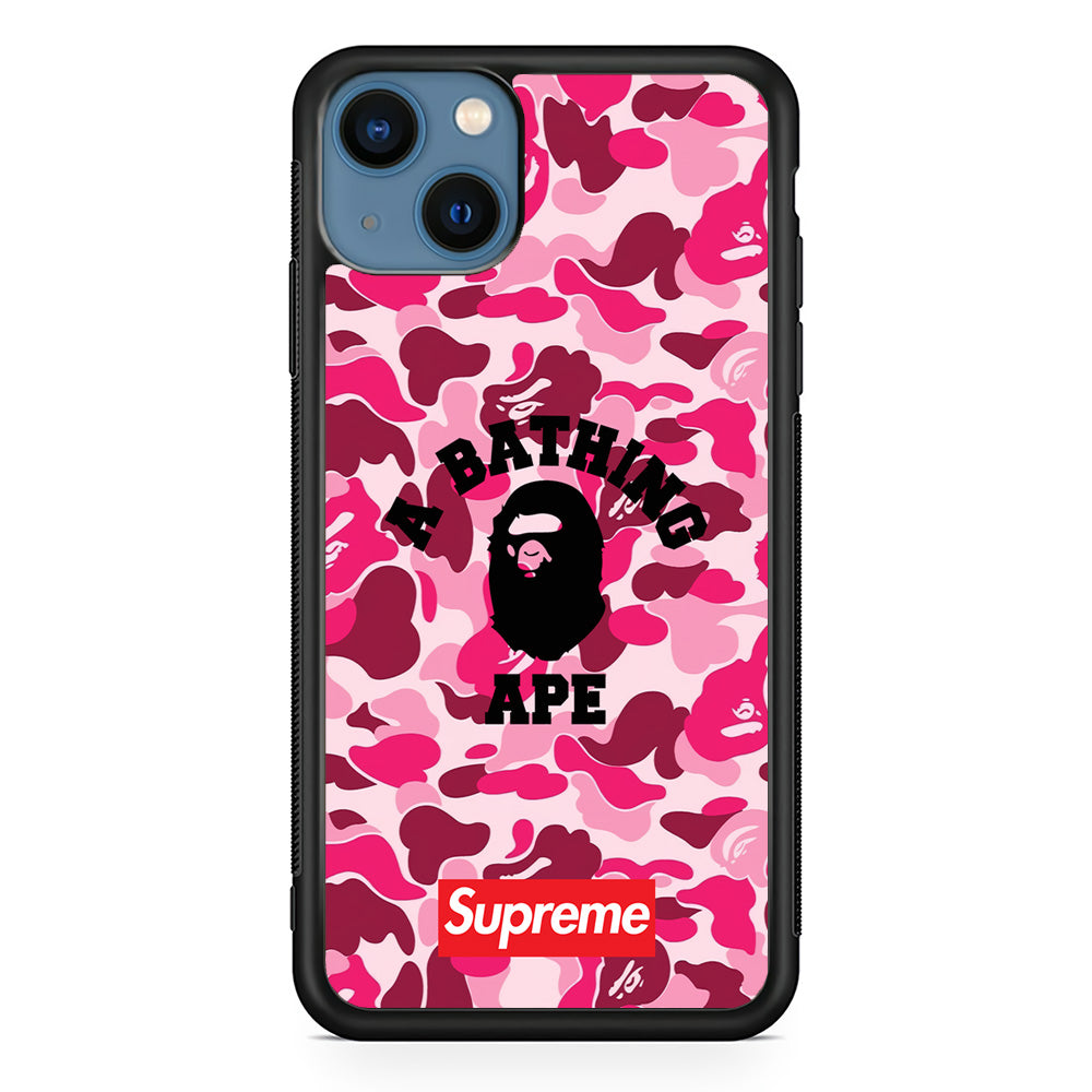 A Bathing Ape Supreme Bape Camo iPhone 13 Case-Rubber Black (2D Case)-Oxvistore
