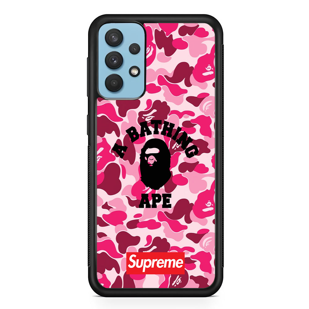 A Bathing Ape Supreme Bape Camo Samsung Galaxy A32 Case-Rubber Black (2D Case)-Oxvistore