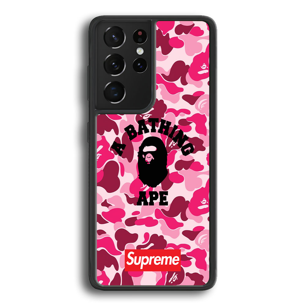 A Bathing Ape Supreme Bape Camo Samsung Galaxy S21 Ultra Case-Rubber Black (2D Case)-Oxvistore