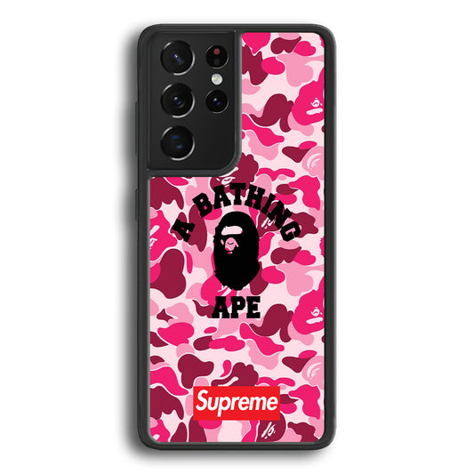 A Bathing Ape Supreme Bape Camo Samsung Galaxy S21 Ultra Case-Rubber Black (2D Case)-Oxvistore