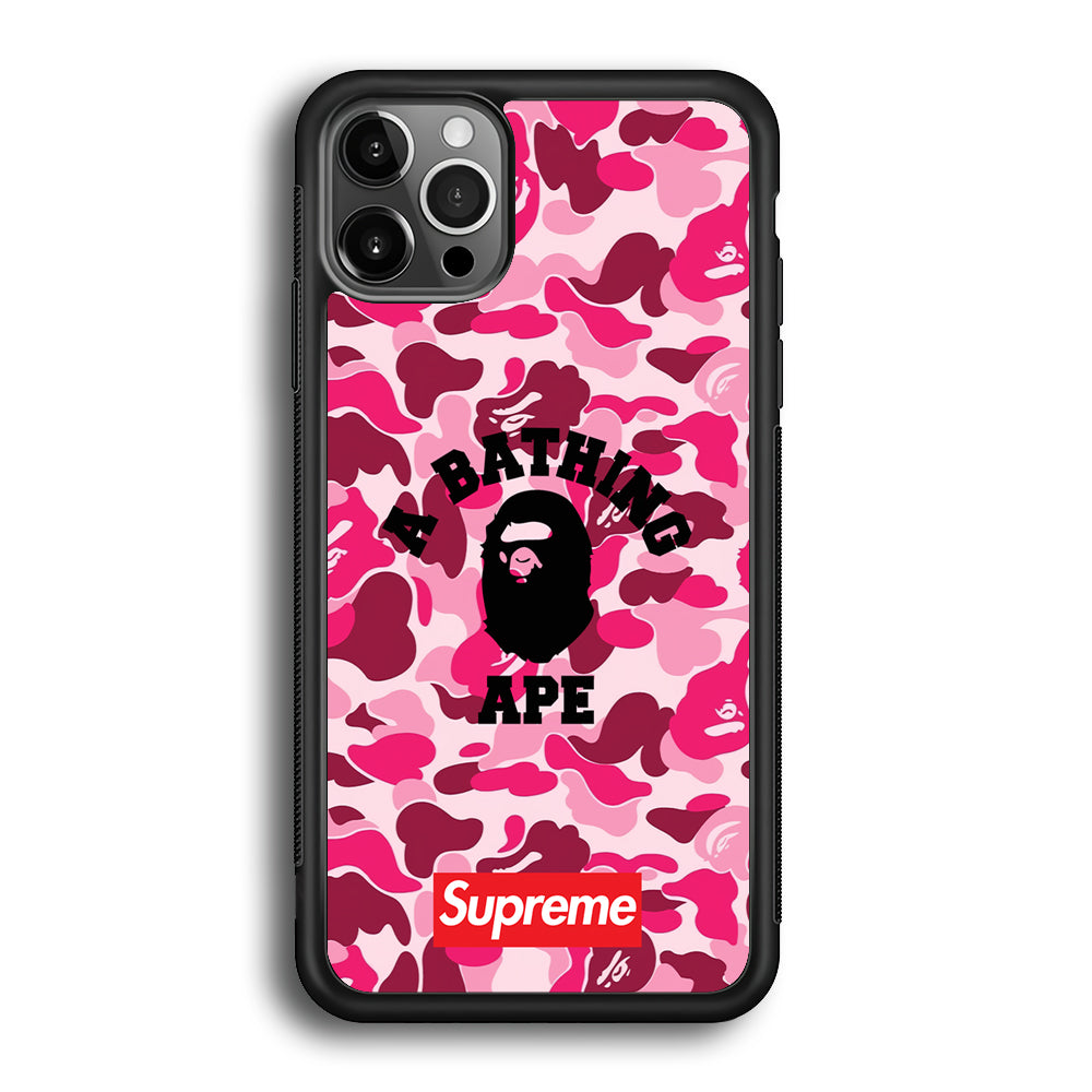 A Bathing Ape Supreme Bape Camo iPhone 12 Pro Case-Rubber Black (2D Case)-Oxvistore