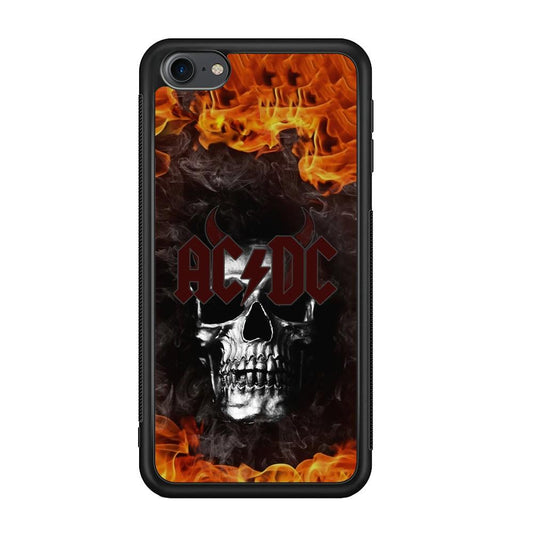 ACDC White Skull on Fire iPod Touch 6 Case-Rubber Black (2D Case)-Oxvistore