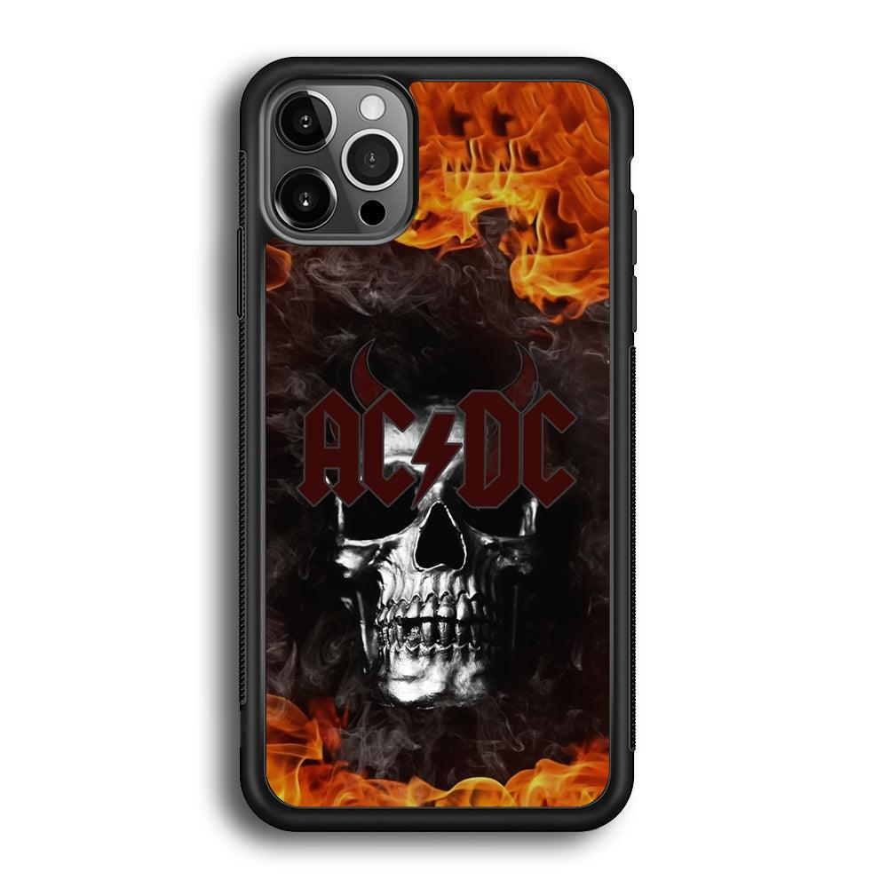 ACDC White Skull on Fire iPhone 12 Pro Case-Rubber Black (2D Case)-Oxvistore
