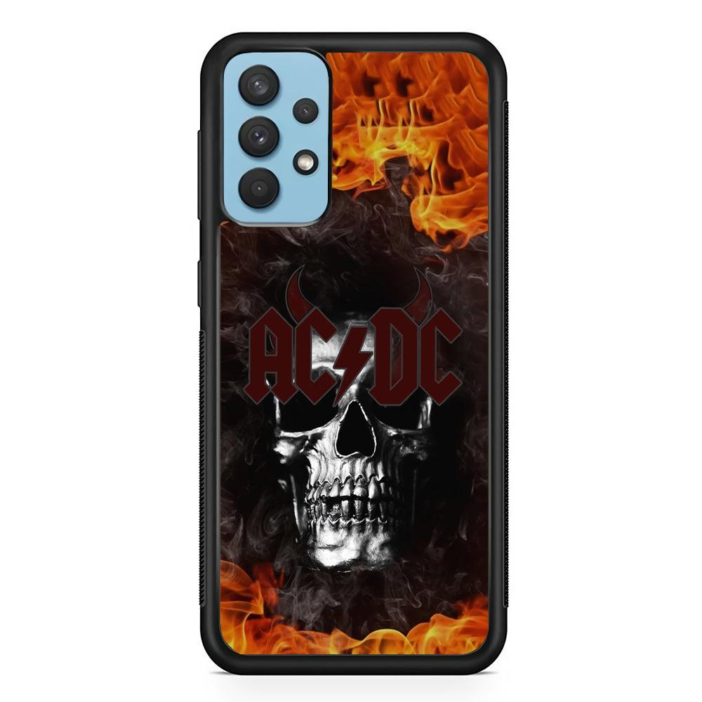 ACDC White Skull on Fire Samsung Galaxy A32 Case-Rubber Black (2D Case)-Oxvistore