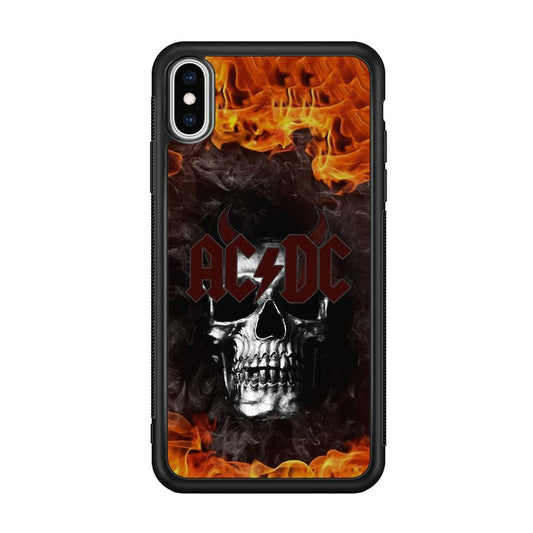 ACDC White Skull on Fire iPhone XS Case-Rubber Black (2D Case)-Oxvistore