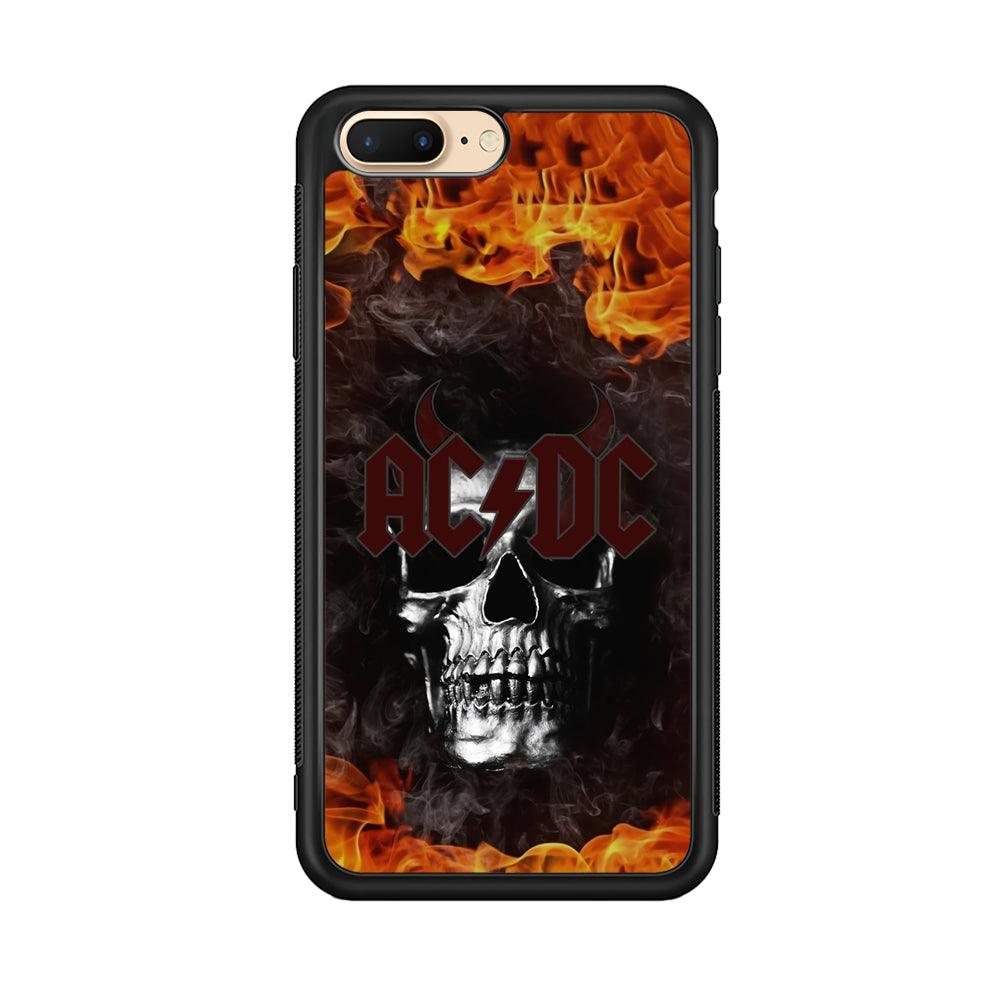 ACDC White Skull on Fire iPhone 7 Plus Case-Rubber Black (2D Case)-Oxvistore